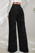 Black Solid Color Split Hem Wide Leg Corduroy Pants