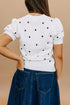 White Elegant Polka Dot Bubble Short Sleeve Sweater