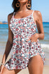 Brown Floral Print Ricrac Trim Spaghetti Strap One Piece Swim Dress