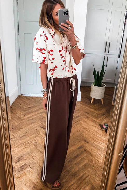 Cinnamon Varsity Striped Side Detail Drawstring Elastic Waist Wide Leg Pants