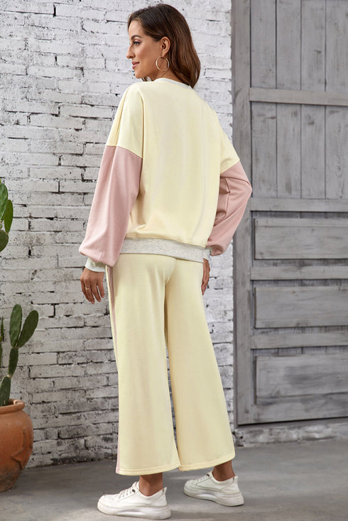 Apricot 2pcs Color Block Pullover Loose Pant Set
