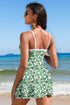 Green Floral Print Ricrac Trim Spaghetti Strap One Piece Swim Dress