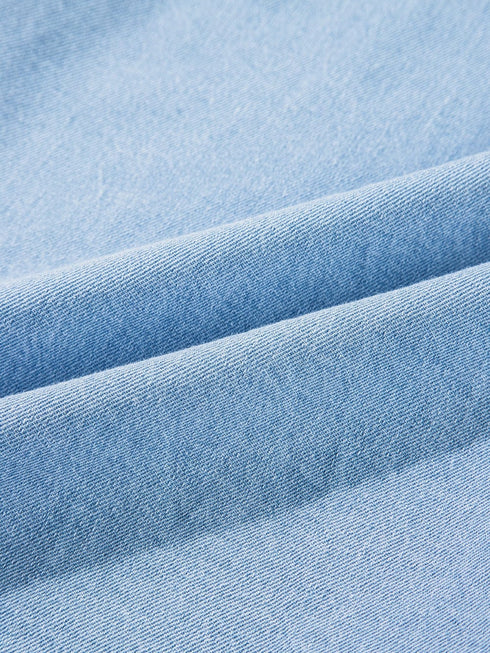 Beau Blue Denim Ruffle Flutter Sleeve Button-Up Top