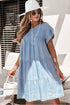 Beau Blue Denim Tiered A-line Dress with Ruffle Details