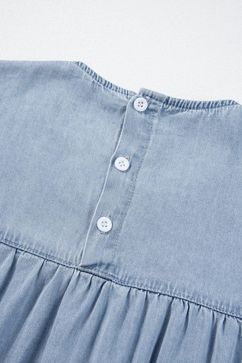 Beau Blue Denim Tiered A-line Dress with Ruffle Details