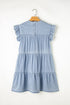 Beau Blue Denim Tiered A-line Dress with Ruffle Details