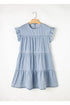 Beau Blue Denim Tiered A-line Dress with Ruffle Details