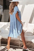 Beau Blue Denim Tiered A-line Dress with Ruffle Details