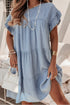 Beau Blue Denim Tiered A-line Dress with Ruffle Details
