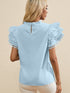 Beau Blue Elegant Cap Sleeve Blouse with Ric Rac Detail