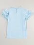 Beau Blue Elegant Cap Sleeve Blouse with Ric Rac Detail