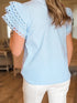 Beau Blue Elegant Cap Sleeve Blouse with Ric Rac Detail