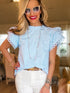 Beau Blue Elegant Cap Sleeve Blouse with Ric Rac Detail