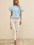 Beau Blue Elegant Cap Sleeve Blouse with Ric Rac Detail