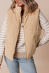 Light French Beige Corduroy Stand Neck Zipped Puffer Vest