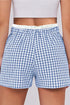 Sky Blue Contrast Trim Plaid Print Plus Size Shorts