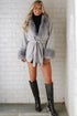 Light Grey Plus Collar Cuff Patchwork Open Front Belted Overcoat