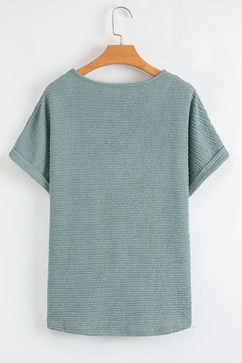 Beau Blue Textured Wide Sleeve V Neck T Shirt