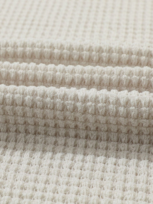 Beige Sunflower Mesh Bubble Sleeve Lace Detail Waffle Knit Top