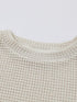 Beige Sunflower Mesh Bubble Sleeve Lace Detail Waffle Knit Top