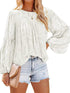 Bell Sleeve Crewneck Lace Floral Textured Babydoll Blouse