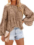 Bell Sleeve Crewneck Lace Floral Textured Babydoll Blouse
