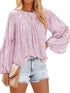 Bell Sleeve Crewneck Lace Floral Textured Babydoll Blouse