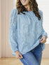 Bell Sleeve Crewneck Lace Floral Textured Babydoll Blouse