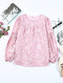 Bell Sleeve Crewneck Lace Floral Textured Babydoll Blouse