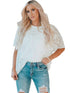 Bell Sleeve Crewneck Lace Floral Textured Babydoll Blouse