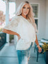 Bell Sleeve Crewneck Lace Floral Textured Babydoll Blouse