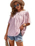 Bell Sleeve Crewneck Lace Floral Textured Babydoll Blouse