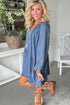 Myosotis Puff Sleeve V Neck Ruffled Loose Denim Mini Dress