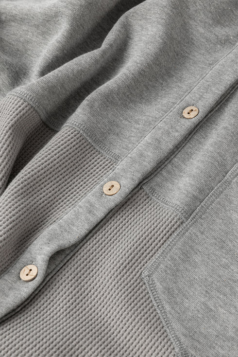 Medium Grey Waffle Knit Patchwork Exposed Seam Loose Shacket