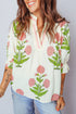 Casual Wild Flower Print V Neck 3/4 Sleeve Blouse