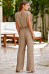 Pale Khaki Solid Color Keyhole Puffy Tank Drawstring Loose Pants 2pcs Outfit