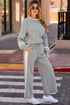 Gray Varsity Stripe Patchwork Puff Sleeve Pullover Drawstring Wide Leg Pant Set