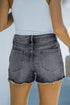 Black Blue Distressed Frayed Denim Shorts