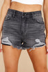 Black Blue Distressed Frayed Denim Shorts