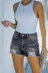 Black Blue Distressed Frayed Denim Shorts