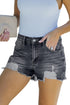 Black Blue Distressed Frayed Denim Shorts