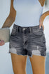 Black Blue Distressed Frayed Denim Shorts