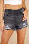 Black Blue Distressed Frayed Denim Shorts