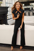 Black Cut Out Neckline Cap Sleeve High Waist Jumpsuit