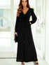 Black Cutout Back Belted V Neck Wide Leg Jumpsuit