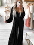 Black Cutout Back Belted V Neck Wide Leg Jumpsuit
