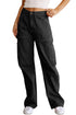 Black Denim Straight Leg Cargo Trousers with High Waist and Pockets