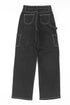 Black Denim Straight Leg Cargo Trousers with High Waist and Pockets