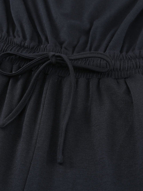 Black Drawstring Waist Spaghetti Straps Jumpsuit