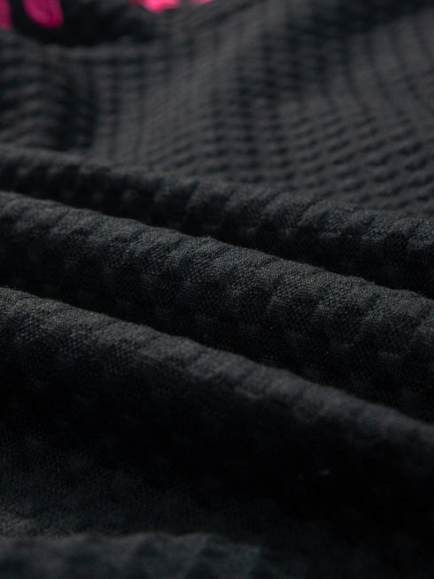 Black Embroidered Floral Puff Sleeve Tee with Textured Detail